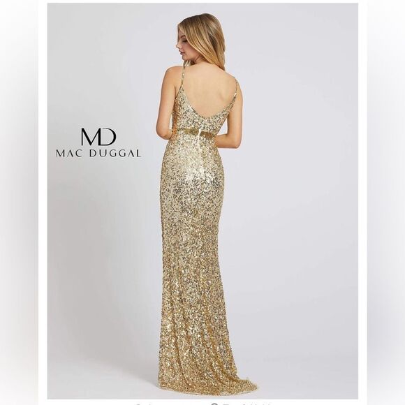 Mac Duggal 5055 Glittering Gold Evening Dress sequin train gown maxi mermaid 8 - Picture 2 of 11